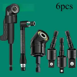 Right-Angle Drill Bit Accessory Set(6pcs), Drill Attachment, Including 3x 360 °   Rotatable 1/4", 3/8" & 1/2" Impact-Grade Socket Adapters, 2x 105 °   Hex Shank Angle Adapters & 90 °   Right-Angle Drill Bit, Heavy-Duty Tool Kit