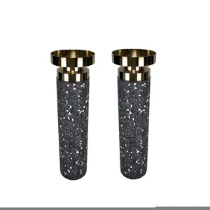Set of 2 Gold Cylinder Candlesticks – Modern Decorative Candle Holders with Splatter Finish for Dining Tables and Home Decor