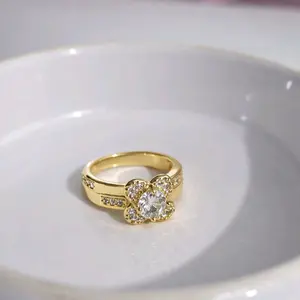 Elegant Flower Ring 14K Gold Laminated with Sparkling Zirconia