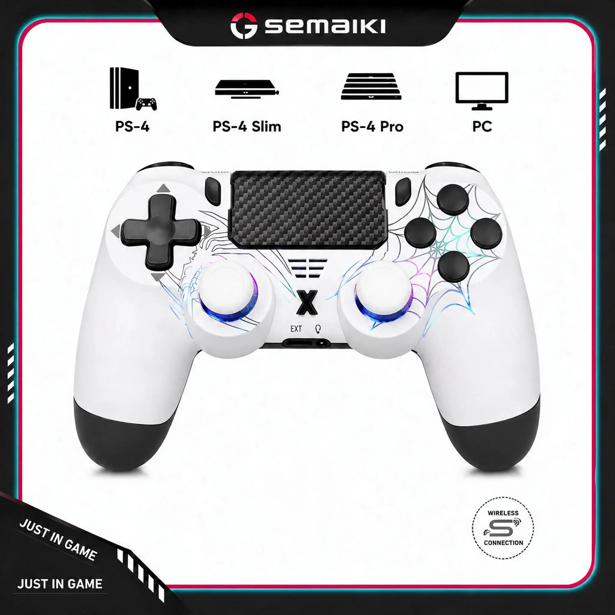 White Bluetooth Wireless Gaming Gamepad for PS4/PC (PS4 Series: Pro/Slim) Console Accessories - Dual Vibration, 6-Axis Gyro Sensor, Audio Function, RGB Lights - Ideal Christmas, Teen Boy Gift for Family