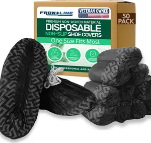 100 Pack(50 pairs) Shoe Covers Disposable Non-Slip , Premium Non-Woven Durable Booties Shoes Covers – Water Resistant Thick Anti-Slip - One Size Fits Most (Black)