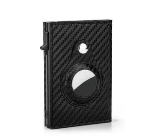 Carbon Fiber Wallet for Men Minimalist Genuine Leather Card Holder with ID Window Cash Slot Holds 9-14 Cards Perfect Father's Day Gift