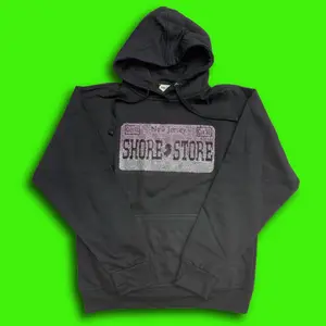 Shore Store Pink Rhinestone License Plate Hoodie | Jersey Shore Italian Pride Pullover | Sparkling Rhinestone Graphic | Unisex Black Hoodie | Shore Store Original | Sizes S to 5XL men gifts Sweatshirts Soft Pocket Cotton