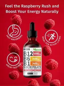Vitamin B12 Liquid Supplement Drops with B6, B1, Niacin & Folate - Edible Support for Energy, Brain & Heart, Non-GMO & Gluten-Free, 4 Fl Oz Fitness Dietary