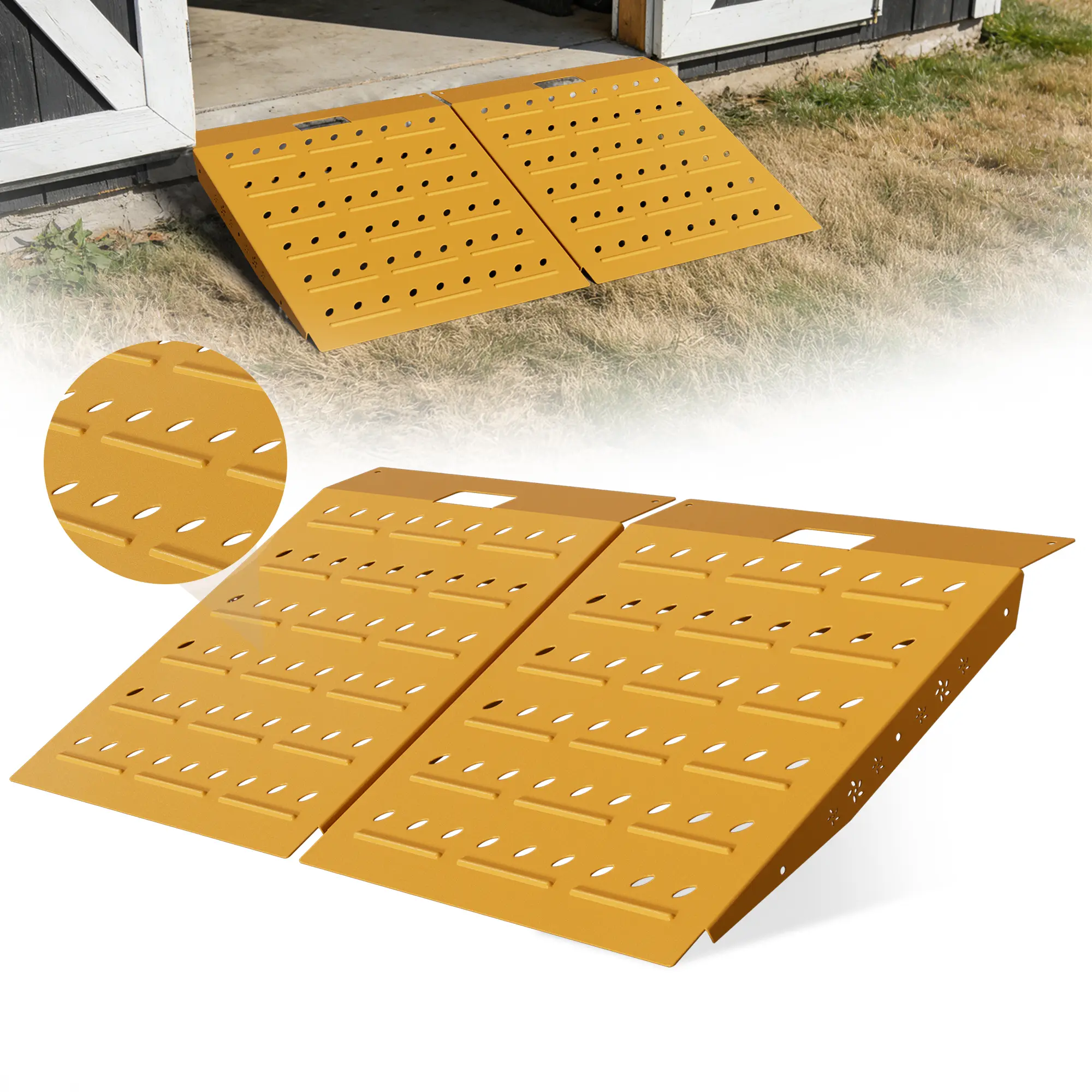 29" x 48" Shed Ramps - Yellow Loading Ramp for Riding Mower, 2 Pack Ramps for Sheds，1800 LB Capacity Alloy Loading Dock Ramp for Garages, Barns