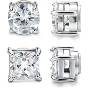 Cassieca 2 Pairs Stainless Steel Magnetic Stud Earrings for Men Women Non-piercing CZ 5-8MM Fall Freshness minimalist elegant fashion
