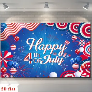 4th of July Wall Hanging Background Cloth Tapestry with Red, White, and Blue Fireworks, Stars, and Balloons, Perfect for Decorating Parties in Farms, Gardens, Homes, and Rooms
