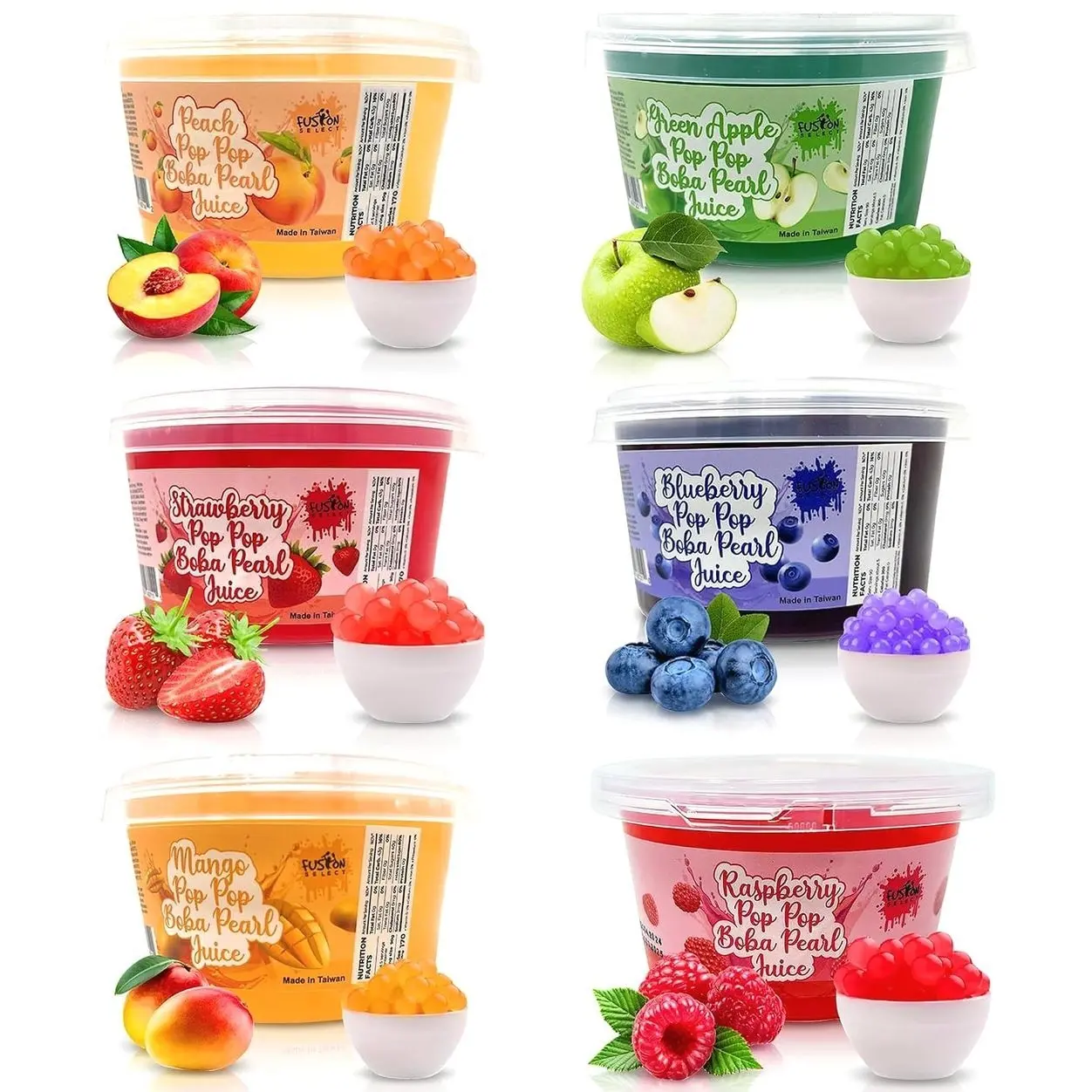 Fusion Select 6 Variety Flavors Bursting Bobaz Popping Bobaz Pearls - Fruit Tea Snack Toppings