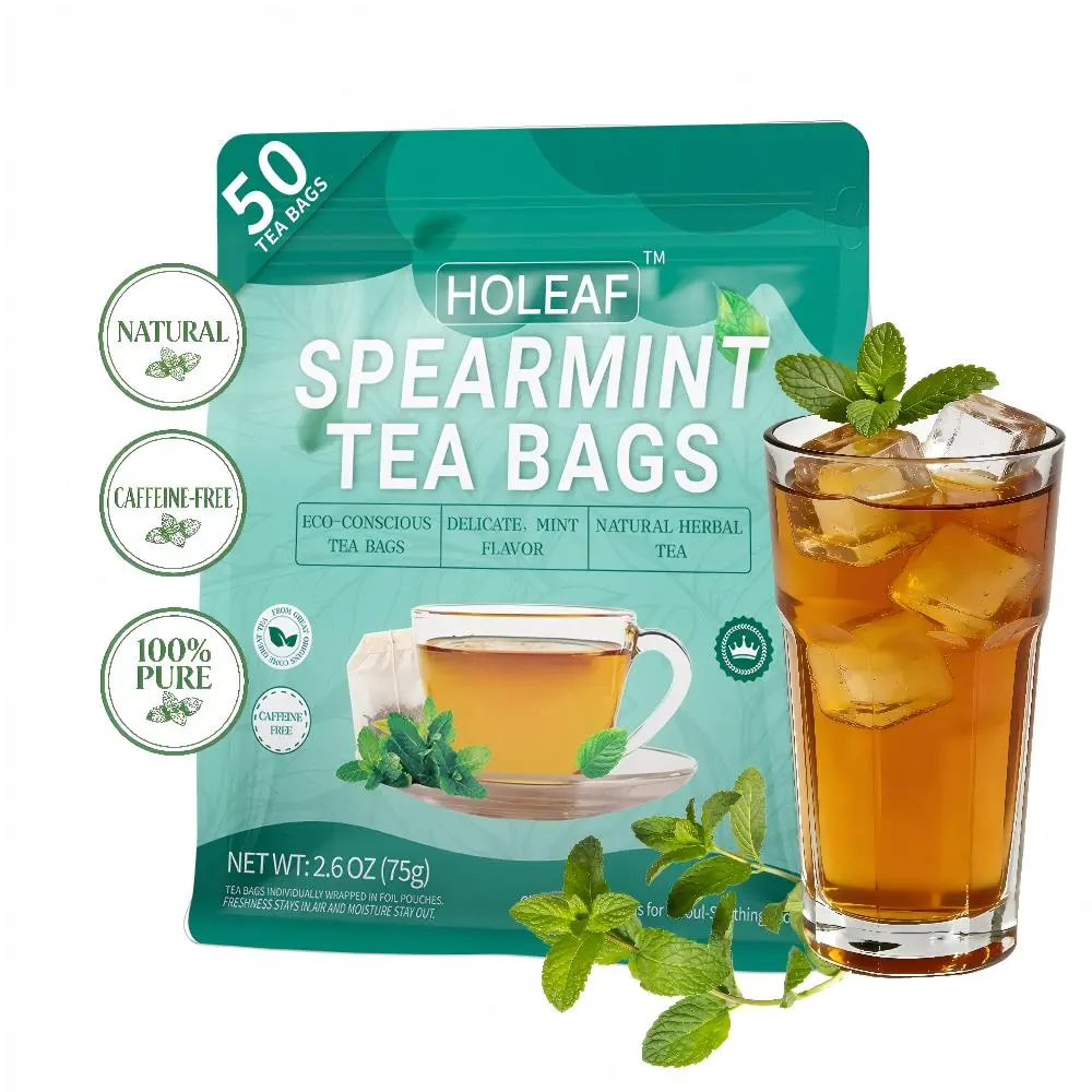 50 Spearmint Tea Bags, 100% Natural & Pure Spearmint Leaves. Loose Leaf Spearmint Herbal Tea. Spearmint Leaf Tea. No Sugar, No Caffeine, No Gluten, Vegan. Beverage