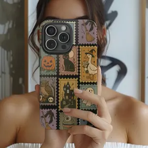 Halloween Phone Case, Retro Postage Stamp Case, Spooky Gothic Phone Cover, For IPhone 16 15 14 13 12 11