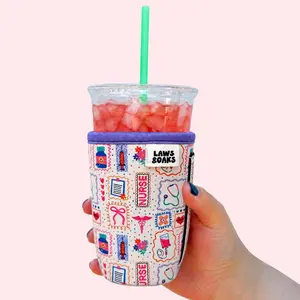 Scrubs & Sips Nurse Coffee Sleeve With Handle Attached Reusable Neoprene Cup Sleeve Eco-Friendly Comfortable Drink Sleeve for Iced Coffee Drinkware Accessories Nurse Gift Nurse Appreciation