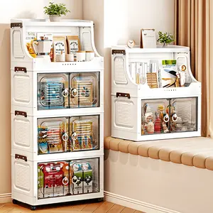 Portable and installation-free, space-saving, easy-to-assemble, stackable storage bins with lids; large-capacity folding storage cabinets with double doors; 2/3/4/5-tier storage cabinets with casters; ideal for dorms, homes, and office storage