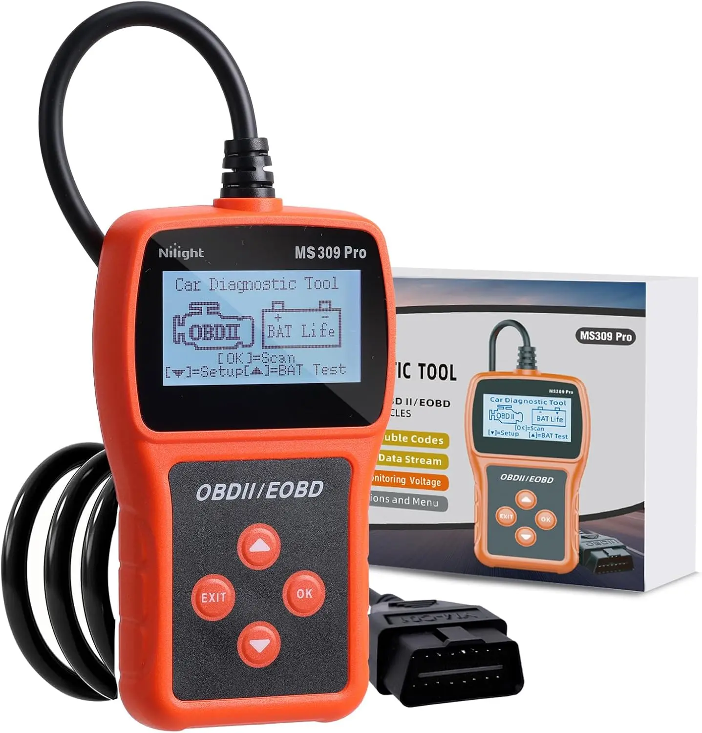 Nilight MS309pro Classic Universal OBD2 Scanner - Automotive Scan Tool with 2.4" Upgraded Screen, OBD Port CAN Diagnostic Tool for 1996+ Vehicles to Read and Clear Engine Fault Codes Fast Car Circuit Tester Obd Port