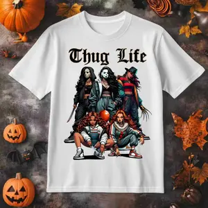 Thug Life Horror Girls Movie T-shirt MichaelMyers Ghost Face Vintage Halloween Gift for Him Her Casual Streetwear Summer Crewneck Fitted Short Sleeve
