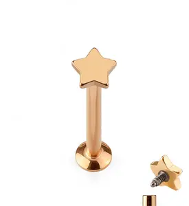 16G Rose Gold PVD Star Top Internally Threaded Flat Back Steel Post