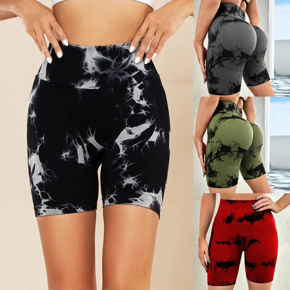 Tie-Dye Olive Green High-Waisted Shorts for Women - Comfortable & Stylish Activewear
