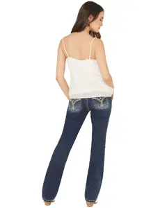 Miss Me Women's Dark Wash Mid Rise Embroidered Pocket 32" Bootcut Stretch - M3444b141v