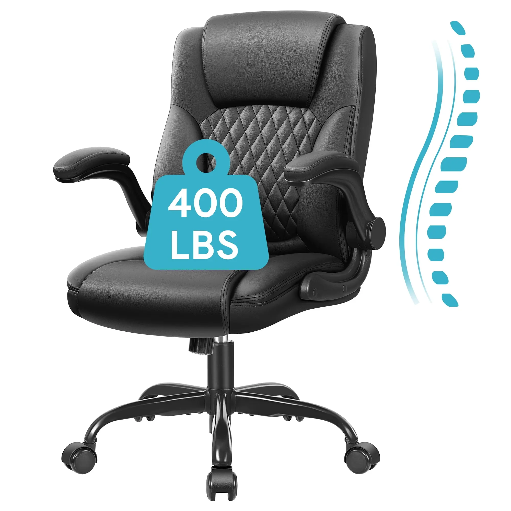 COOLHUT High-Back Executive Leather Office Chair, Big & Tall 400LBS Wide Seat Ergonomic Adjustable Task Model with Lumbar Support, 8-Year Warranty
