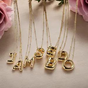Chunky Bubble Letters Necklace - 14K Gold Plated Hypoallergenic Alphabet Detail Pendant, Gold Statement Chain for Women, Y2K Vacation Layering Jewelry, Mother's Day Gift,summervibes