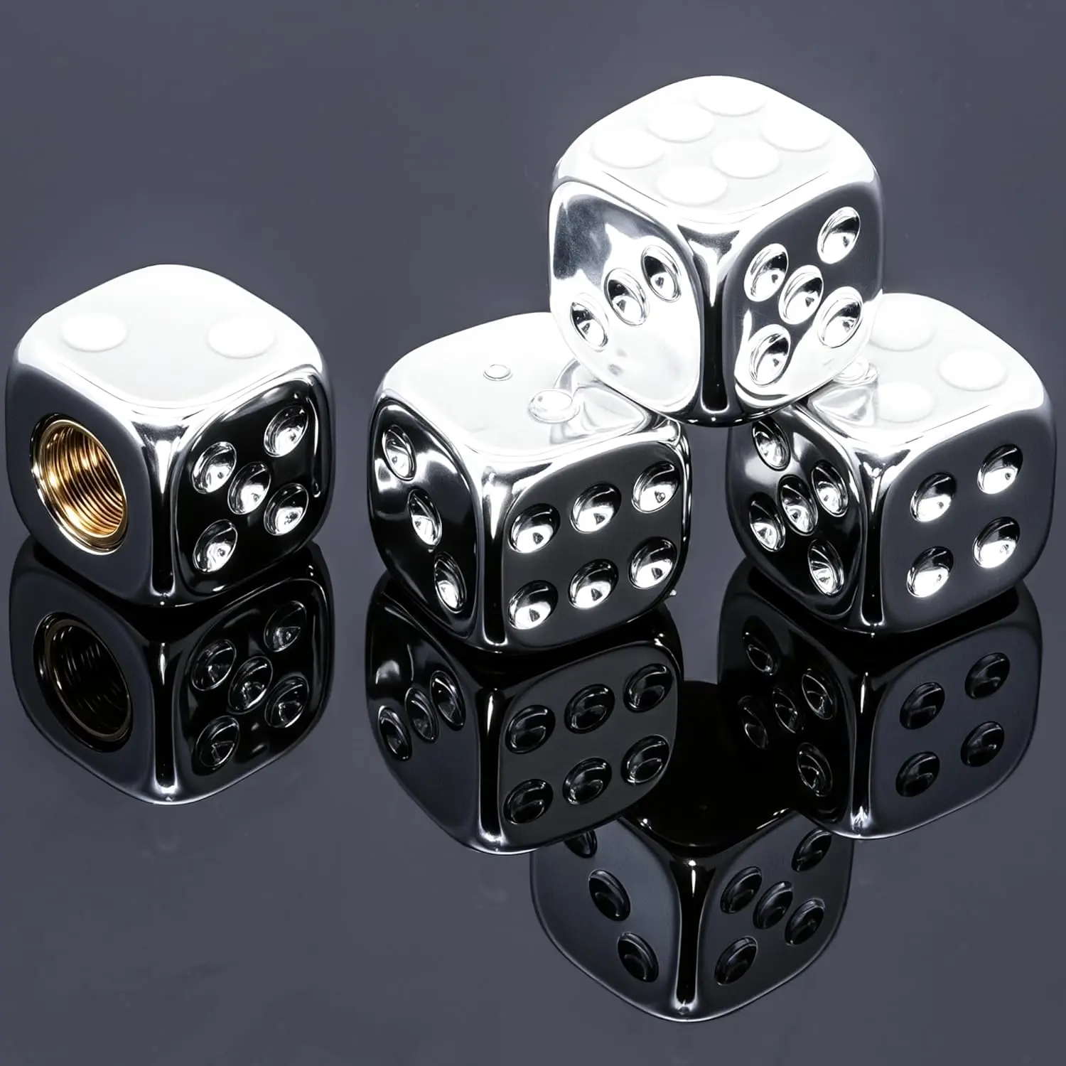 4-Pack Black Dice Tire Valve Stem Caps – Universal Fitment, Cool Looks