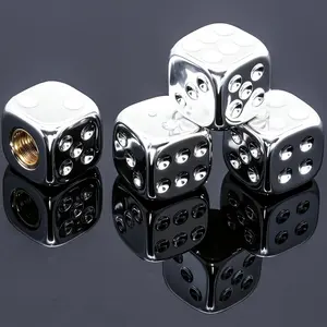 4PCS Dice Tire Valve Stem Caps, Wheels Tire Air Caps with O Rubber Ring Accessories, Corrosion Resistant Leak-Proof, Universal for Cars, SUVs, Bikes, Trucks and Motorcycles (Silver)