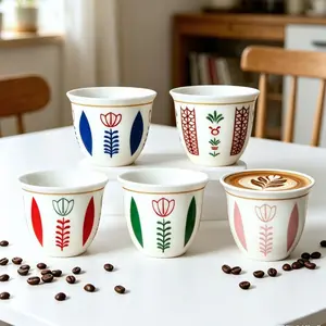 6/12 Ceramic Arabic Cawa Cup Set, Gift Box Coffee Cup Set, Eid Gahwa Espresso Cups, Palm Tree/tulip Design Coffee Cups