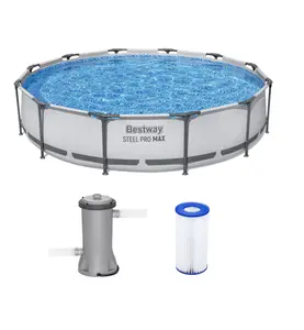 Bestway Steel Pro MAX Above Ground Swimming Pool (12' x 30") | Round Outdoor Backyard Family Pool with Tritech Puncture-Resistant Liner | Easy Setup | Includes Filter Pump for Clean, Clear Water, 1,710 gal round swimming pool
