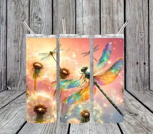 20 oz Dragonfly Stainless Steel Tumbler; Includes Plastic Straw and Lid Drinkware Flasks