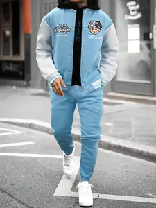 Manfinity Hypemode Men Letter Cartoon Graphic Colorblock Drop Shoulder Jacket & Sweatpants