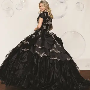 NO.3 Quinceanera Dress Layers Flounced Design Satin Ball Gown Black Dress Sweet 15