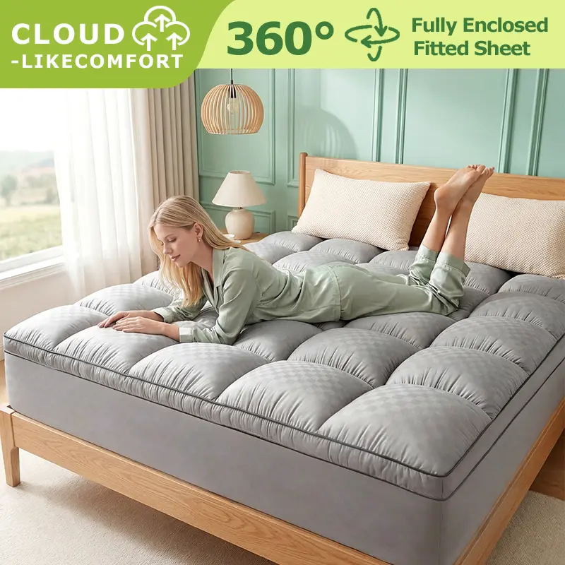 【Weekly Deals】Cooling Mattress Topper, 1200＆1000＆500 Plush Quilted Pad with 8-21 Inch Deep Pockets, Overfilled with Breathable Polyester, Mattress Protector- Machine Washable