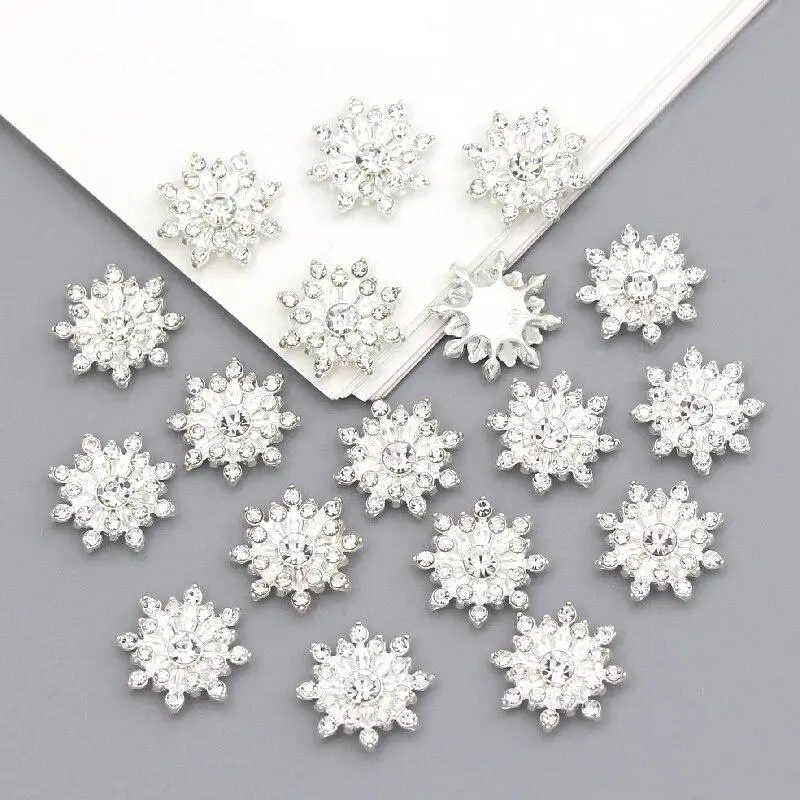 Christmas 10pcs Snowflake Shaped Rhinestone Decorated Button, Diy Sewing Accessories for Clothing Shoes Bags, Sewing Supplies
