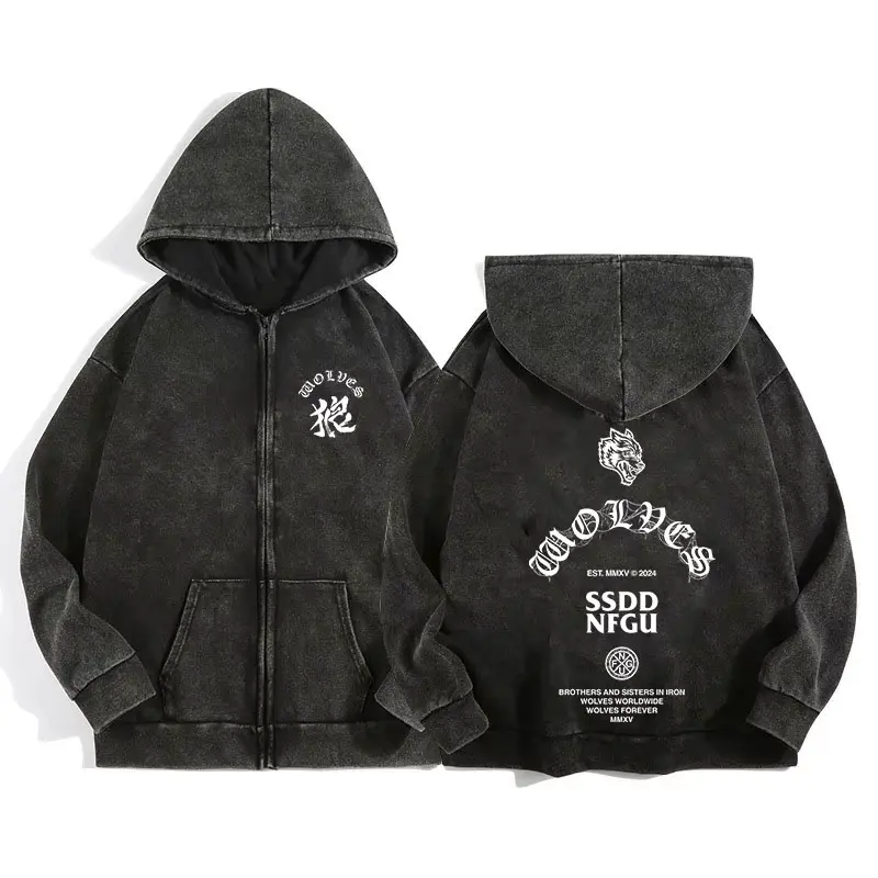 Darc Wolves Sport Zip up Hoodies for Men Women Cotton Print Gothic