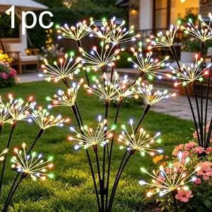 Solar Garden Flashing Copper Wire Firework Light, 6-Head Solar Copper Wire Petal Lamp, DIY Decorative Firework Light, Multi-Color