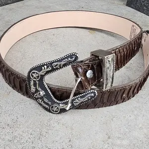 Men's Dark Brown  Imitation Python Leather Gold Looped Belt