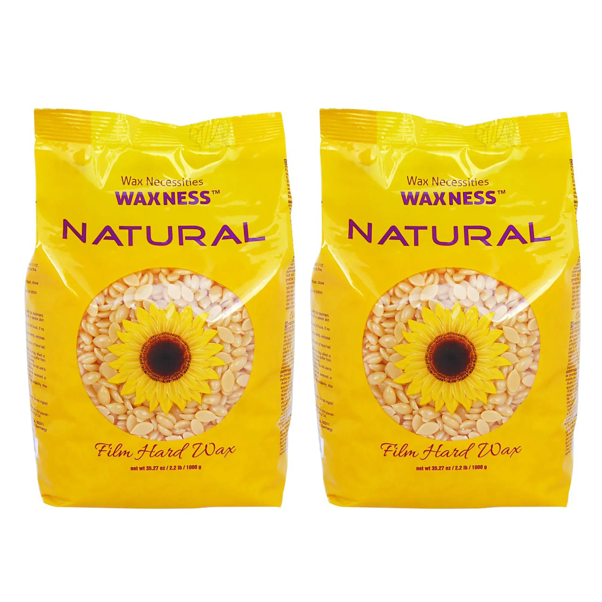Waxness Natural Film Hard Wax Beads 2.2 Lb / 1 Kg - Pack of 2 - For Hair Removal