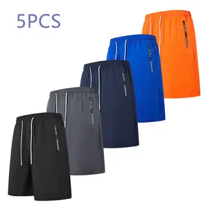 5PCS, men's pocket zipper shorts, beach shorts, shorts,Black & Grey  Menswear, Plain,sports casual pants, trousers, plus size men's clothing. Pants suitable running and fitness. Multiple colors, 95% polyester fiber 5% elastic fiber.