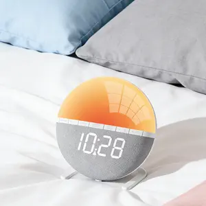 Sunrise Wake-Up Light with Warm Night Light, Medium to Large Size, Dimming Display, Snooze Function, Large Clear Numbers, Minimalist Design, Ideal for Bedroom Nightstands — An Essential and Perfect Family Gift Rotatable Digital Projection Alarm analog LED