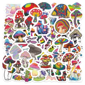 50pcs Psychedelic Trippy Mushroom Stickers Pack, Waterproof Colorful Hippie Art Decals for Laptop, Water Bottle, Skateboard & Luggage, Nature Lover Gift