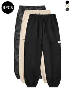 3-pack men’s cargo pants for autumn: loose casual street-style camouflage jogger pants suitable for sports/fitness, everyday commuting, camping, and outdoor activities.
