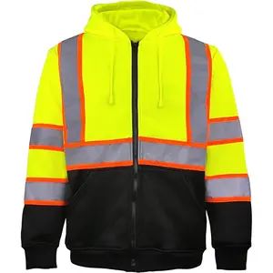 Hi Vis Safety Hoodie for Men ANSI Class 3 Reflective Zip Hoodie Jacket with Black Bottom for Construction Work