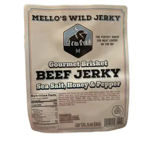 Mello's Wild Jerky Gourmet Brisket Beef Jerky Sea Salt Honey & Pepper 3 oz Snack Dried Meat Savory Dry
