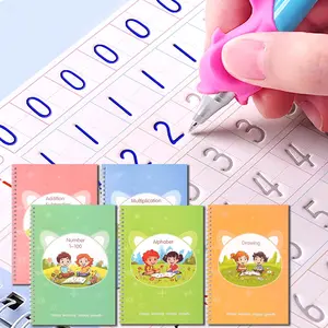2024 Lastest-Reusable Grooved Handwriting Workbooks for kids, kids learning materials,5-in-1 with Disappearing Ink Pen, kindergarten workbooks,(5 Books, 7.5x5.1 inch-early elementary years-Math-Words-Drawing, Gifts for Children