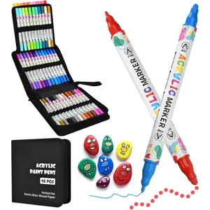 48 Colors   Pens, Dual Tip   Markers for Paper, , Canvas, Stone, Rock Painting, Glass, Fabric, DIY, Ceramic, Art Supplies for Adults Drawing (Dot + Fine)