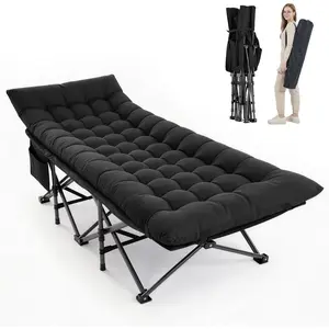 Folding Portable Camping Cot for Adults, Lightweight Compact Outdoor Bed with Carry Bag & Mattress, Fast Setup for Travel, Home Office Nap, Black