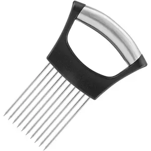 Onion Cut Tomato Slicer  Handy Kitchen Slicing Tool With 10 Even Prongs For Onion   Tomato Slices And Can Be  To Assist In  Fish, Meat Or Loosen Meat (Black)