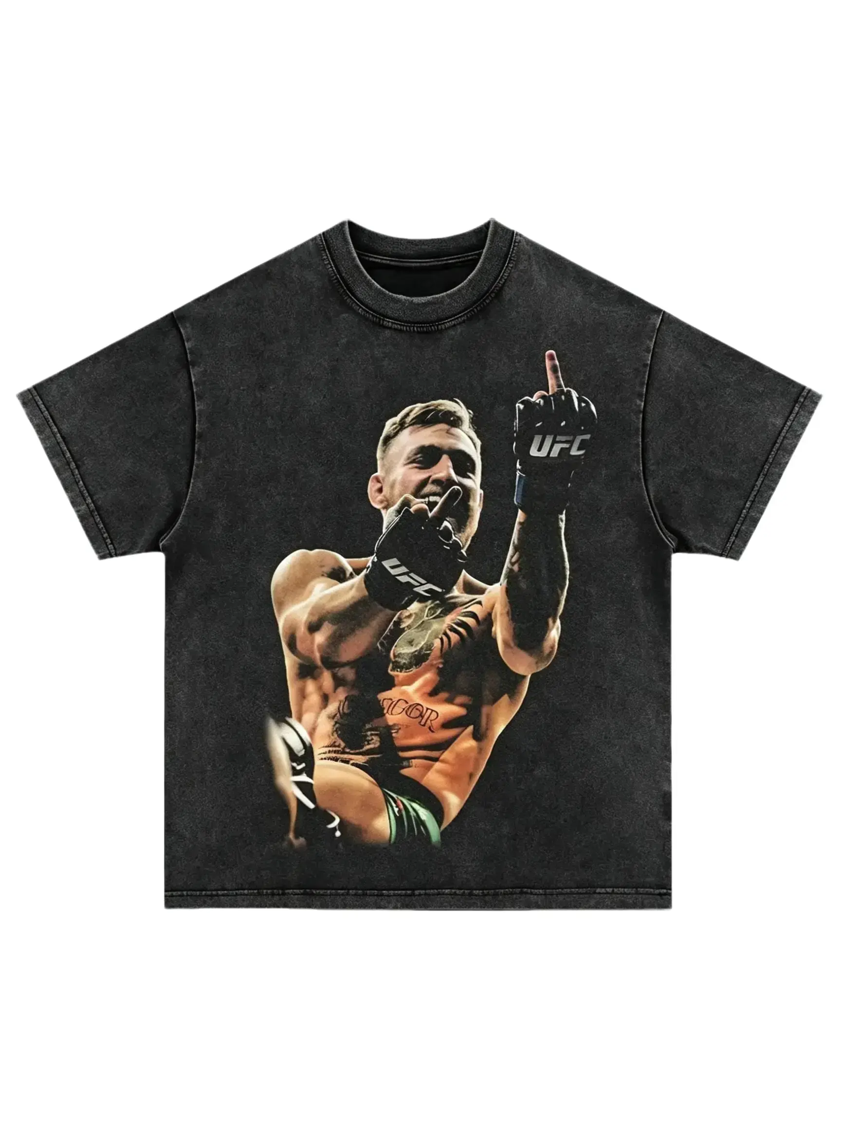 Men's Conor McGregor Vintage Washed Cotton Crew Neck T-Shirt - UFC Graphic MMA Oversized Fight Tee, Retro Boxing Fighter Portrait Fan Merch, Cold Wash Machine Washable Casual Streetwear