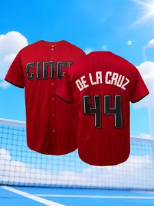 Men Cincy 44 Embroidered Baseball Jersey Red Striped for Game Day Party Daily Wear