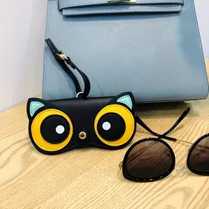 Cute Owl Cartoon PU Leather Glasses Case, Portable Glasses Storage Bag with Keychain, Fashionable Fun Accessory, Soft PU Leather, Glasses Box