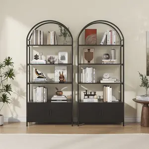 180cm Arched Bookcase with Doors | Freestanding Metal Frame Shelf for Living Room & Bedroom | Storage Display Unit with Modern Arch Design